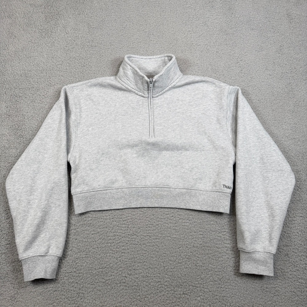 Aritzia Cozy Fleece Sweatshirt Womens M Gray Perfect Fit 1/2 Zip Cropped Fit